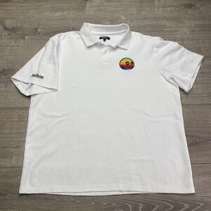 Malbon Polo Shirt Mens Large White Rainbow Logo Golf Performance Knit Top
